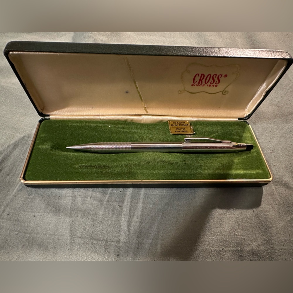 Vintage Cross Chrome Silver Century Mechanical Pencil In Green Case HAS ENGRAVIN